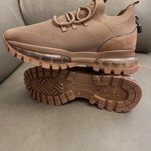 Carvela Women’s Knit Athletic Sneaker in Brown/Tan